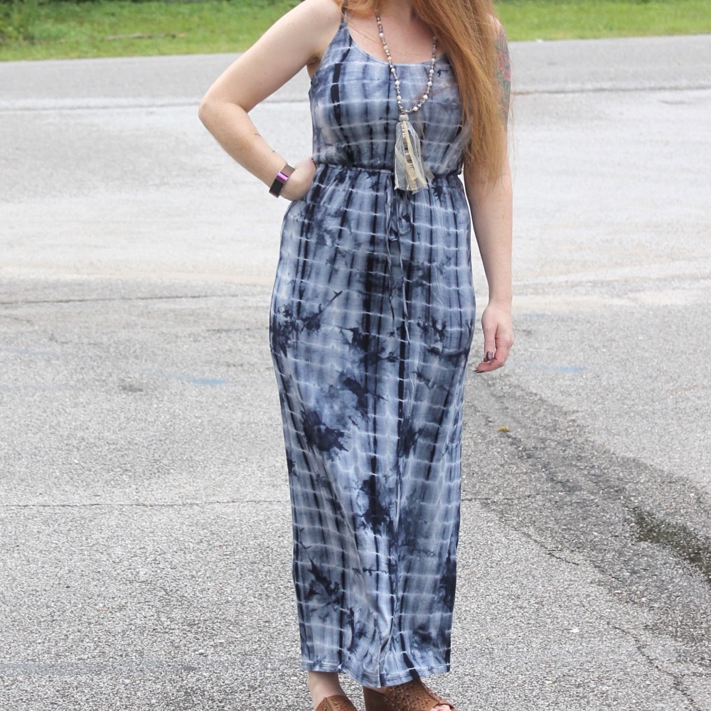 Yellow Star Blue Skies Tie Die Maxi Dress Small